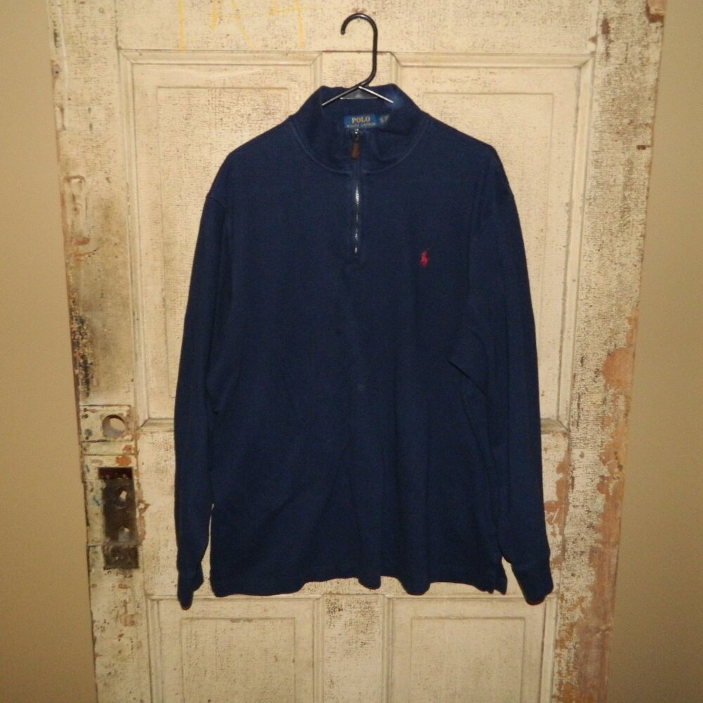 Polo Ralph Lauren Estate Rib 1/4 Zip Blue Pony Mens Pullover Top XL (D-26)